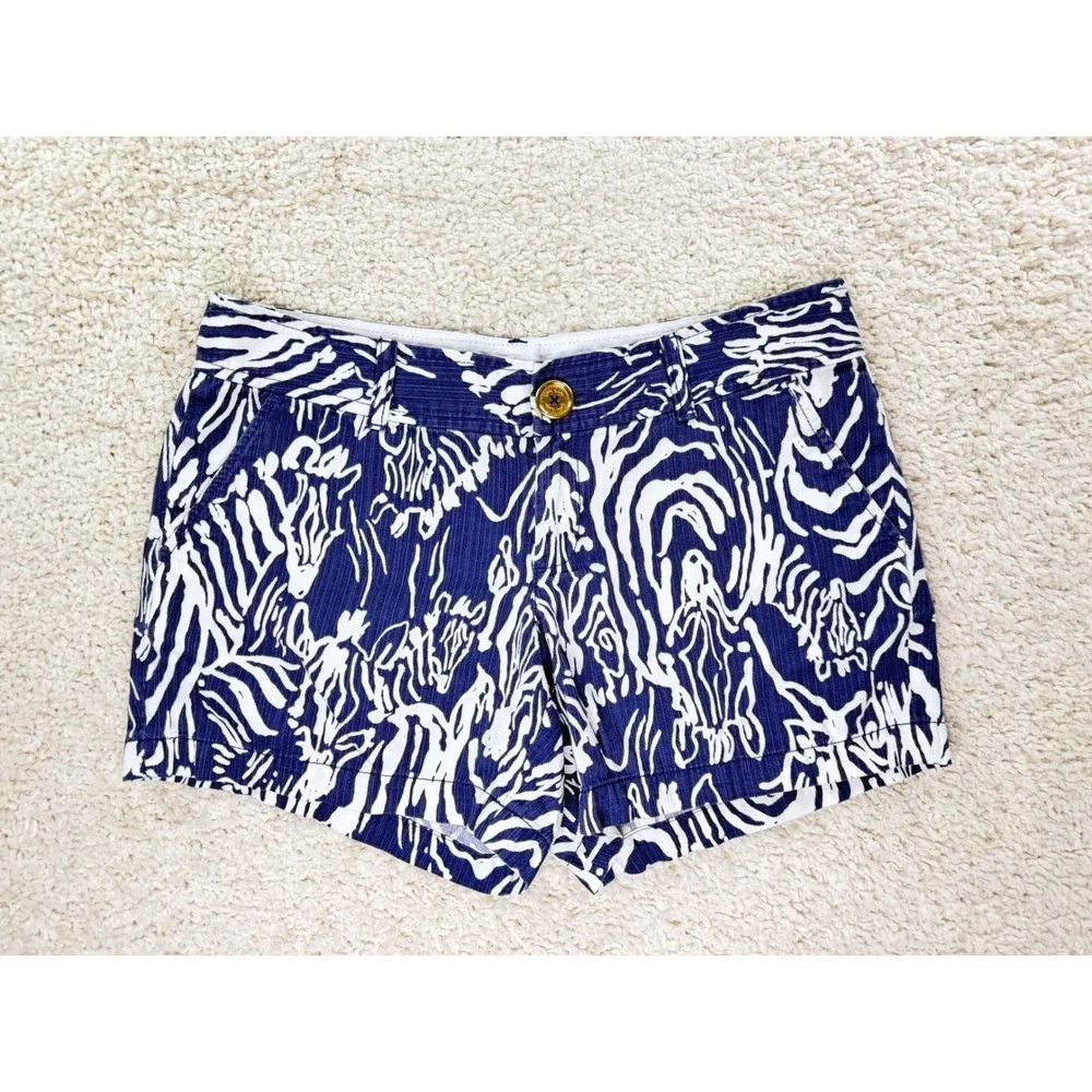 Lilly Pulitzer Callahan Shorts Women 8 Blue Zebra Print Preppy Chino
